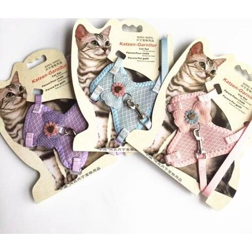 New Cat Collar Traction Rope Vest-style Chest Harness I-belt Cat Chain Small Flower Cat Rope kitten accessories