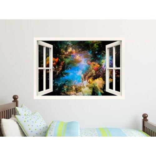 Wholesale 3D Effect Window View WALL STICKERS galaxy for kids Wall Decal Vinyl Decal Decor Mural Landscape Art Home Decor Gift