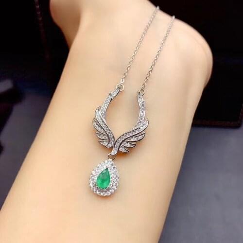 New water drop and angel wing style emerald necklace women fine jewelry 100% natural gem flower sweater necklace festival gift