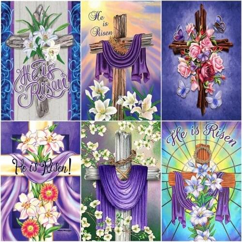 GATYZTORY Frame Painting By Number Cross Flower For Adult Drawing On Canvas Kits Religion Handpainted Art Gift Home Decor