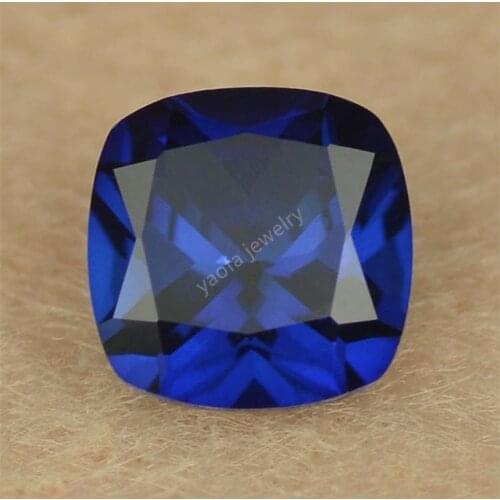 Size 5A 4x4~12x12mm Pretty Normal Bottom 34# Blue Synthetic Corundum Stone Gems Cushion Shape Princess Loose Gems For Jewelry