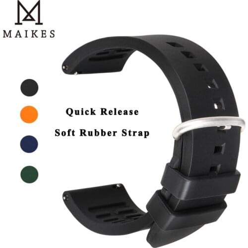 MAIKES Black Fluoro Rubber Watch Strap 19 20 21 22 24mm Quick Release Replacement Bracelet Men Sport Diving Silicone Watch Bands