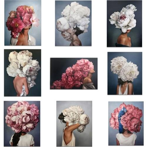 Retro Flower Girl Lady Canvas Art Poster Wall Picture Living Room Home Decor