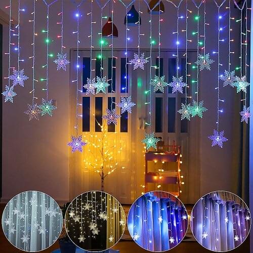 Christmas Lights Snowflakes LED 3.2M String Lights Flashing Lights Curtain Light Waterproof Holiday Party Indoor Fairy Light