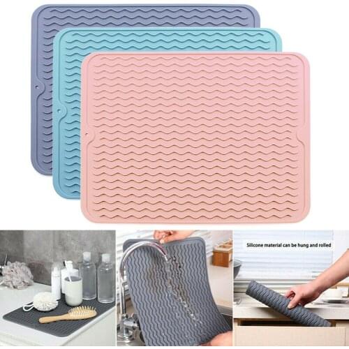 Silicone Dish Drying Mat Heat Resistant Draining Tableware Dishwaser Cushion Pad Dinnerware Mat Tableware Dishwasher Kitchen