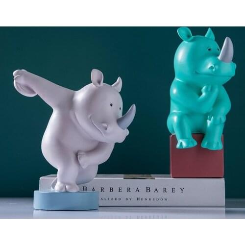 Nordic Cute Animal Unicorn Rhinoceros Resin Ornaments Home Livingroom Desktop Furnishings Crafts Coffee Table Statue Decoration
