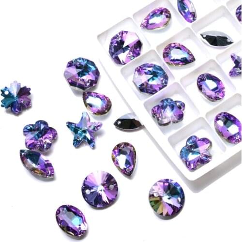 Vitrail Light Drop Double hole bead Sew On Rhinestone Glass Crystal stone pointback For Sewing Strass Dress Button Clothing deco