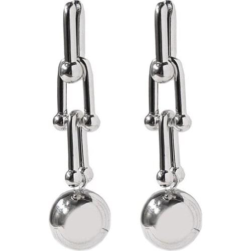 High Quality Stainless Steel U Shape Lock Chain Charms Ball Drop Earrings For Women Brand Jewelry