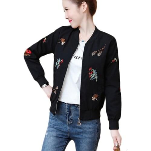 Fashion Embroidery Baseball Jacket Women 2021 Autumn Women Bomber Long Sleeve Casual Short Coats Jackets Outerwear New Clothes