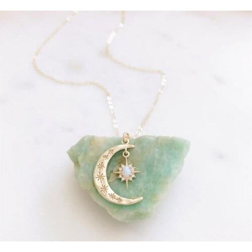 CANZE Women Exquisite Gold Crescent Necklace Bohemia Opal Pendant Star Moon Necklace