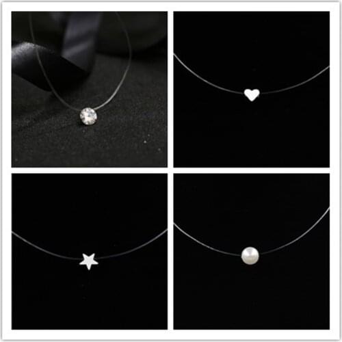 ONEVAN Women Transparent Fishing Line Necklace Invisible Chain Necklaces pendants Rhinestone Choker Gift Necklaces