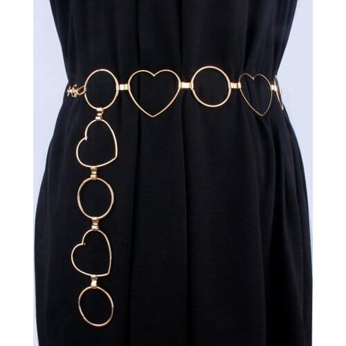 Gold Heart-Shaped Round Metal Chain Belts For Women Fashion Dress Waistband Wide Belt Ladies Strap Girls Gifts