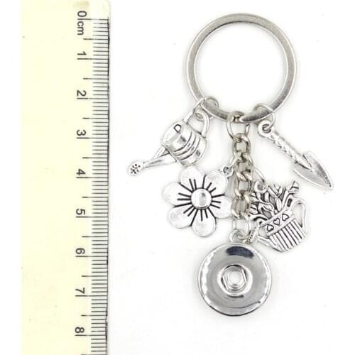 10PCS New Arrival Gardener Key Chain Handbag Charm 18mm Snap Keychain Watering Can Shovel Key Ring Gardener Gift for Men Women