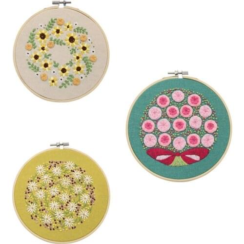 3Pcs/Set Embroidery Kit For Diy 3d Plant Pattern Embroidery Tool Set With Embroidery Hoop