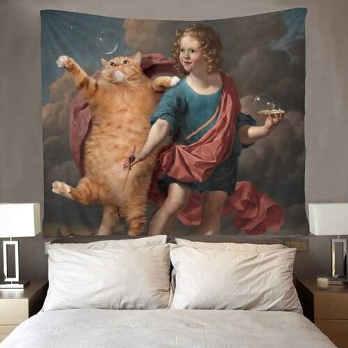 American Girl and Fat Cat Tapestries Wall Hanging
