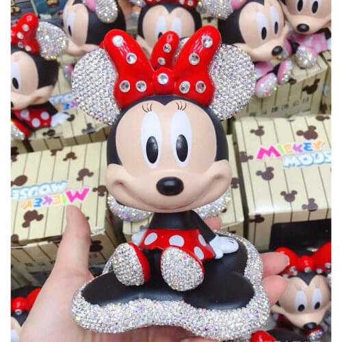 Disney Mickey Mouse Minnie Anime Doll Toys Mickey&Minnie Mouse Cartoon Shake Head Model Doll Car Deco Auto Accessories Kids Toy