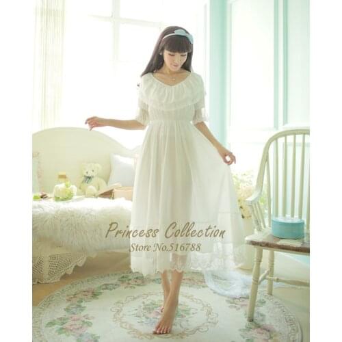 Free Shipping 2016 New Summer Pijamas Frincess Style Nightdress Womens 100% Cotton Long Nightgown Home Wear Nightshirt