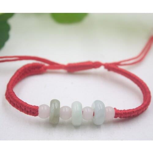 Real Natural Jade Jadeite Bracelet Round Smooth Circle White Bead For Women And Men Red Weave Lucky Bracelet 6.3''L