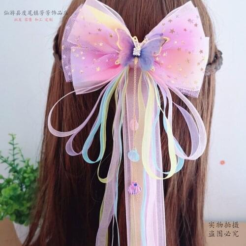 Girls Teens Rainbow Hairpins Ribbon Butterfly Fairy Headdress Children Adult Chinese Style Hair Accessories Each Is Different