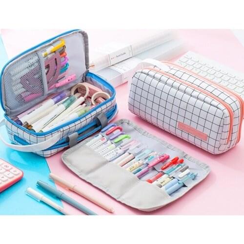23*11*7cm double-layer large-capacity pencil case, stationery storage bag with roller curtain, pencil box waterproof stationery
