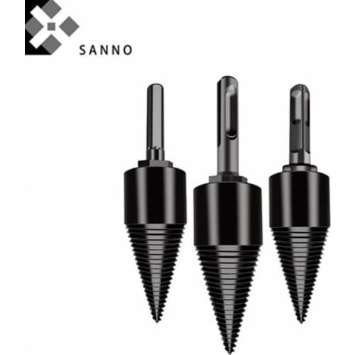 Electric split drilling bit with round / square / hex shank firewood splitter log screw wood cone punch reamer driver drill tool