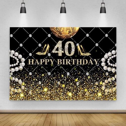 Adults Birthday Party Backdrop 40 Years Old Woman Man 40th Birthday Photography Studio Background Black Golden Wall Decorations