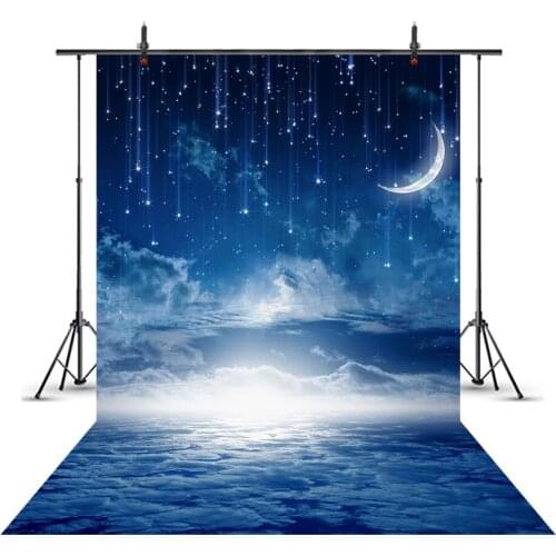 Moon Starry Meteors Cloudy Night Sky Scenery Baby Photography Backgrounds Custom Photographic Backdrops for Photo Studio