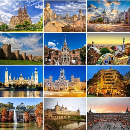 Huacan Diy Diamond Painting City Scenery Wall Stickers Embroidery Cross Stitch Building Landscape Mosaic Town Home Decor