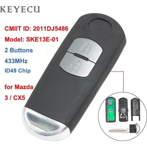 Keyecu Replacement Remote Car Key Fob 2 Buttons 433Mhz ID49 for Mazda 3 CX-5 2013 2014 2015 2016 2017, FCC ID: SKE13E-01