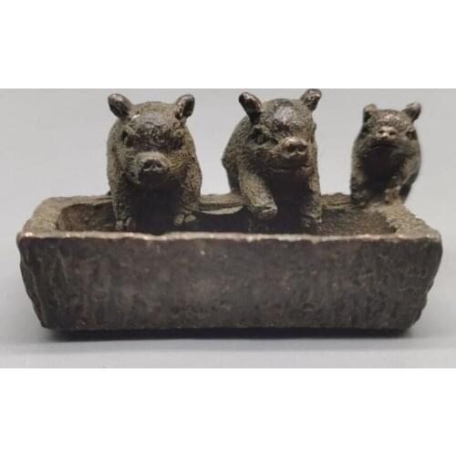 China archaize brass three little pigs small crafts statue