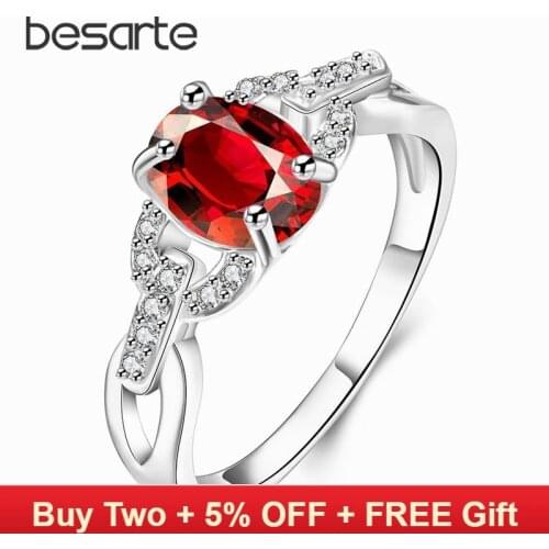 Red Cz Cristal Rings for Women Bagues Femme Anelli Donna Ringen Kristall Ringe Aneis Mulheres Anillos Mujer Engagement Jewelry