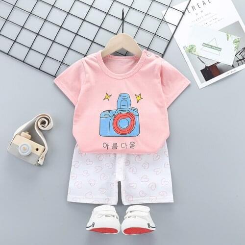 2 Pcs Baby Boys Girls Clothes Short Sleeve T-Shirt Childrens Clothing Set for Kids Lovely Cute Cartoon Pajamas Clothe 2-8 Years
