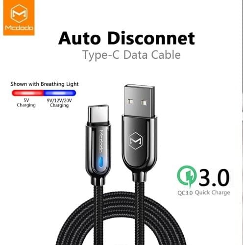 Mcdodo USB Type C 3A Fast Charging Auto Disconnect Cable For Samsung Galaxy S10 S9 xiaomi redmi note 7 Charger Data Cable USB C