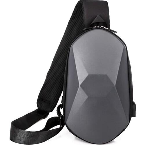 Mens Chest Bag Youth Tide Camouflage Hard Shell Solid Color USB Charging Waterproof Large Capacity Male Shoulder Diagonal Bag