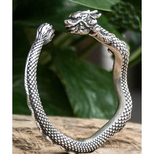 Real 999 Sterling Pure Silver MEN WOMEN DRAGON Cuff Bracelet A5984