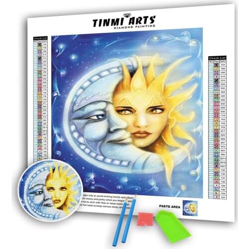 5D DIY Poured Glue Diamond Painting Kits Scalloped Edge Full Drill Round Sun Moon God Mosaic Art Landscape Handmade Decoration