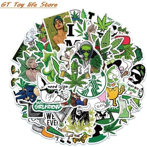50PCS Hemp Leaf Stickers Laptop Skateboard Guitar Luggage DIY Bike Cool Waterproof Graffiti Sticker Decal Kid Classic Toys