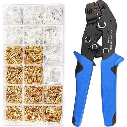 Wire Terminals Crimping Tool AWG22-16 with 500PCS Male/Female Wire Spade & Bullet Connectors Terminals Crimper Kit