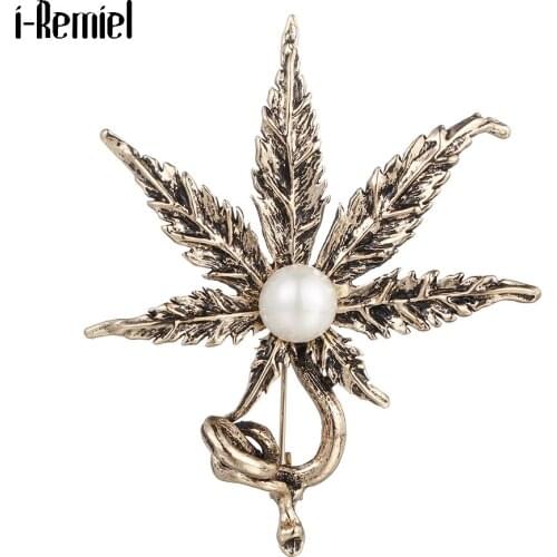 Original High-End Vintage Maple Leaf Pearl Brooches Female Male Plant Brooch Jewelry Luxury Men Coat Suit Pin Women Accessories