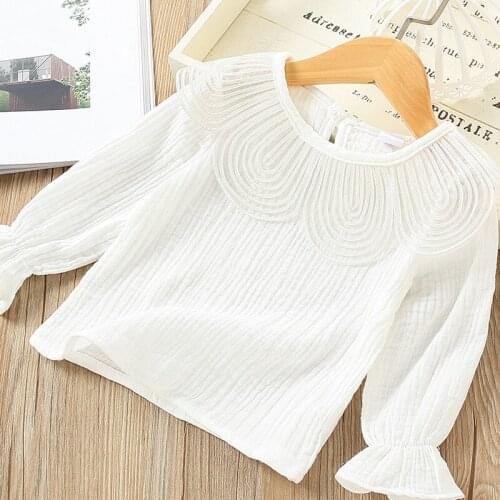 Autumn GIRLS Shirt 2020 New Style Childrenswear Baby Girls Lace Shirt Children Long Sleeve Solid Color Tops GIRLS Shirt