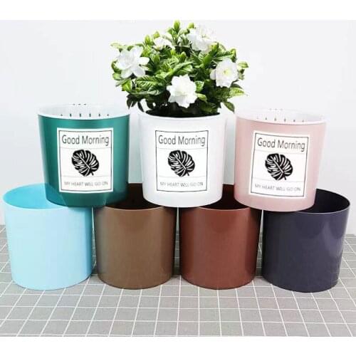 Plastic Lazy Flower Pot Light Luxury Style Automatic Water Absorption Straight Creative Round Large Imitation Meta