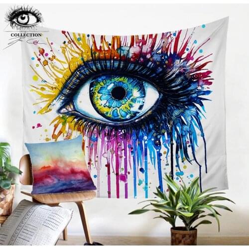 Rainbow Fire by Pixie Cold Art Tapestry Wall Hanging Colorful Printed Curtain Watercolor Eye Decorative Tapestry Bedspreads
