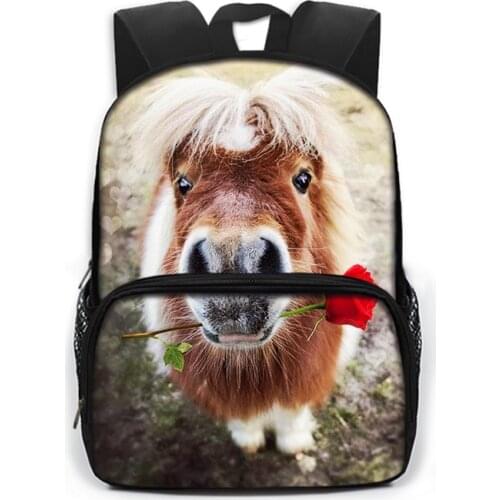 13 Inches Animal Galloping Horse Backpack Dark Horse Printing School Bags For Teenagers Rucksack Kindergarten Bookbags Gift
