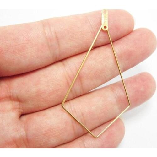 Brass ear hoops 56x32mm Rhombus Raw brass earrings pendant Geometic ear wire -20pcs R347