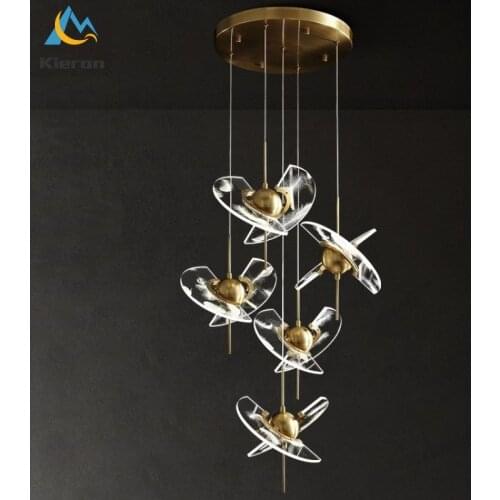 Modern Highlight Acrylic LED Chandelier Study Living Room Bedroom Rotatable Copper Pendant Lamp Room Decor Feather Pendant Light