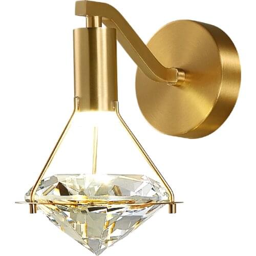 Modern Luxury LED Copper Wall Lamp with K9 Diamond Crystal Lampshade, Bright Wall Lamp TV Background Bedside Decoration Lights