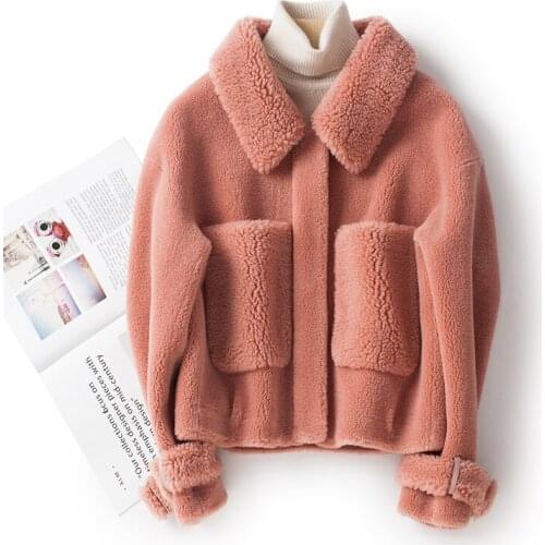 Loose Fit Lambswool Split Short Jacket New Turn-down Collar Long Sleeve Women Coat Fashion Autumn Winter outwear Fur Jackets