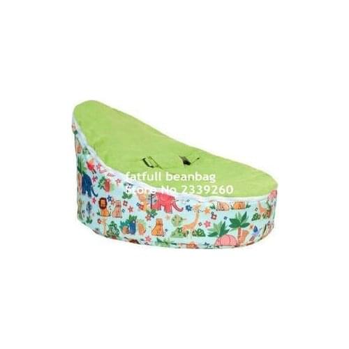 COVER ONLY, NO FILLINGS - Safari green baby beanbag chair, zoo kids bean bag