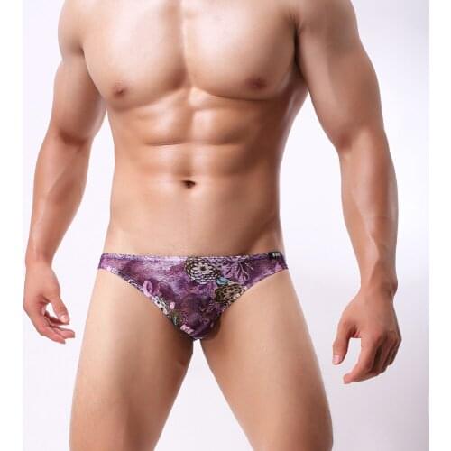 Colorful Sexy Mens Sheer Lace Underwear Underpants Thong Mens Gay Briefs Flower Pattern Panties for Lingerie Man