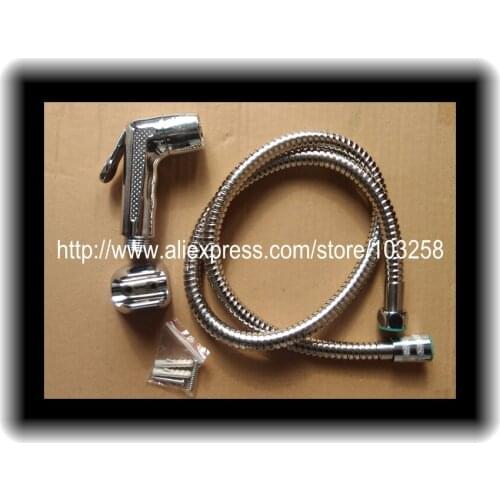 Bathroom Handheld Plastic Shattaf Sprayer Set Toilet Bidet Shower Head Flushing Gun TBSH2232+100cm Braided Hose+ABS Wall Holder